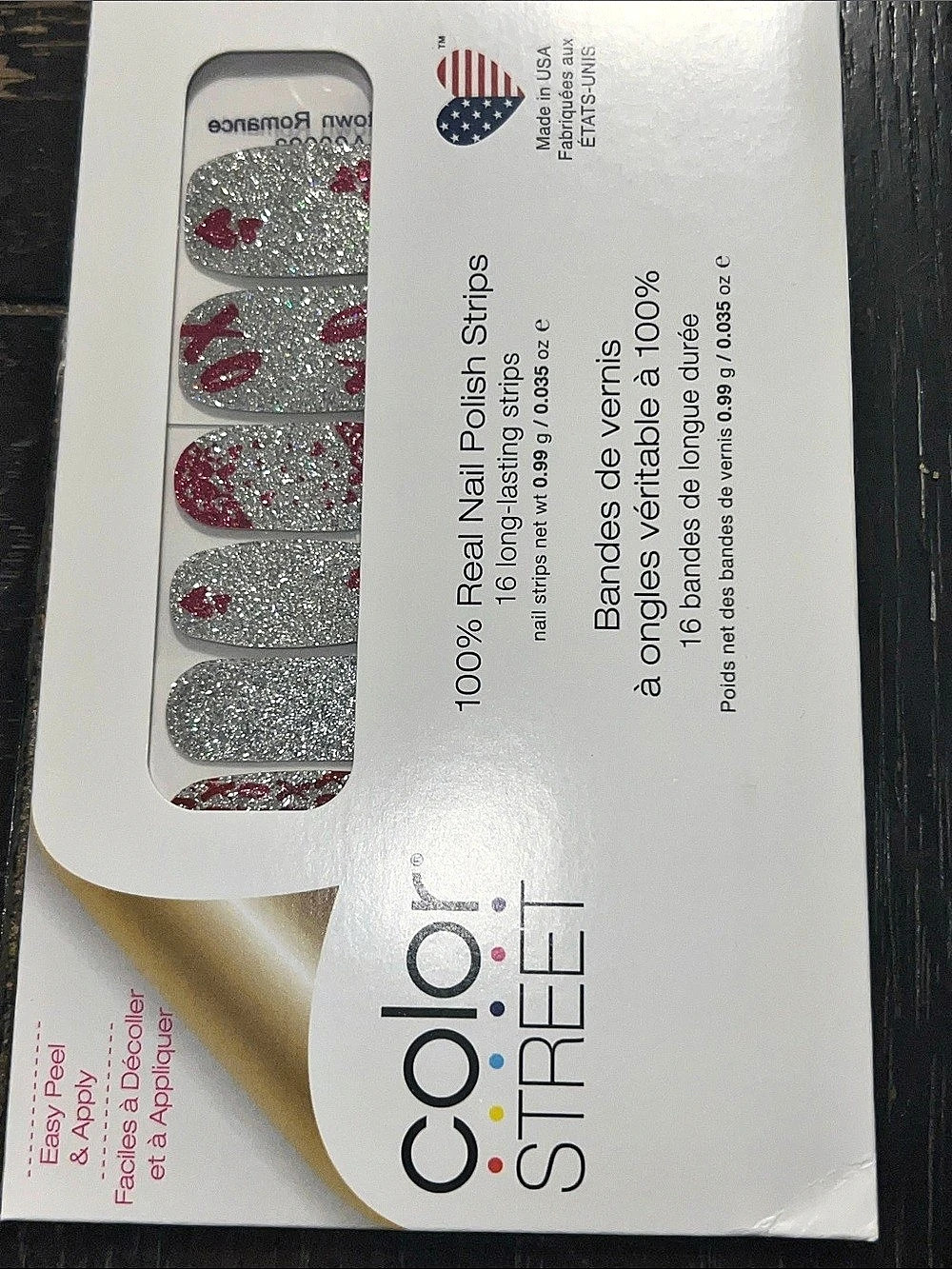 Color Street Downtown Romance Glitter Nail Polish Strips Silver & Red